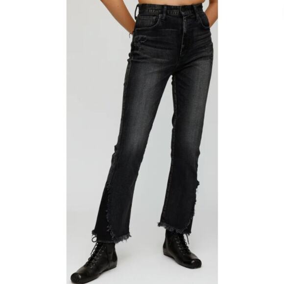Moussy Jeans Black Alhambra Flare Distressed High Rise Faded Leather Size 30 - Picture 6 of 16